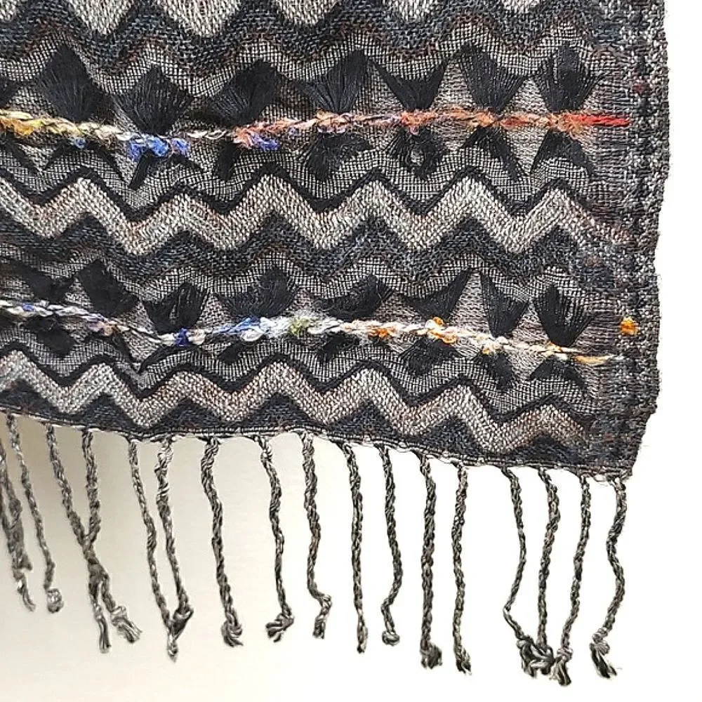 Free People Zig Zag Stripe Boho Fringe Scarf Wrap Festival Coastal Beachy